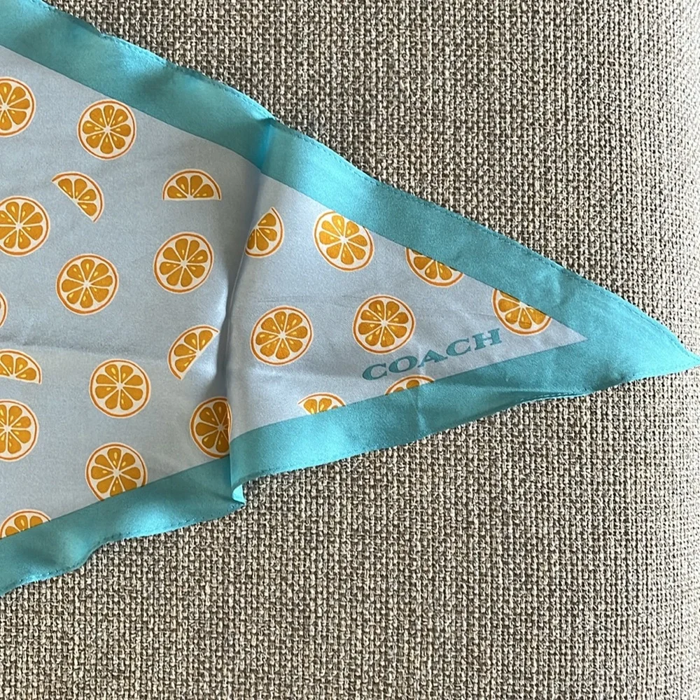 Coach Orange Slice Print Silk Diamond Scarf - Picture 4 of 7